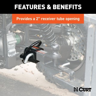 CURT ATV Towing Adapter with 2-inch Receiver and No-Swivel Design CURT ATV bolt-on adapter with 2-inch receiver and welded D-ring for towing