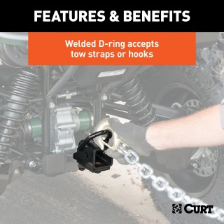 CURT ATV Towing Adapter with 2-inch Receiver and No-Swivel Design CURT ATV bolt-on adapter with 2-inch receiver and welded D-ring for towing