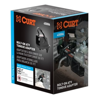 CURT ATV Towing Adapter with 2-inch Receiver and No-Swivel Design CURT ATV bolt-on adapter with 2-inch receiver and welded D-ring for towing