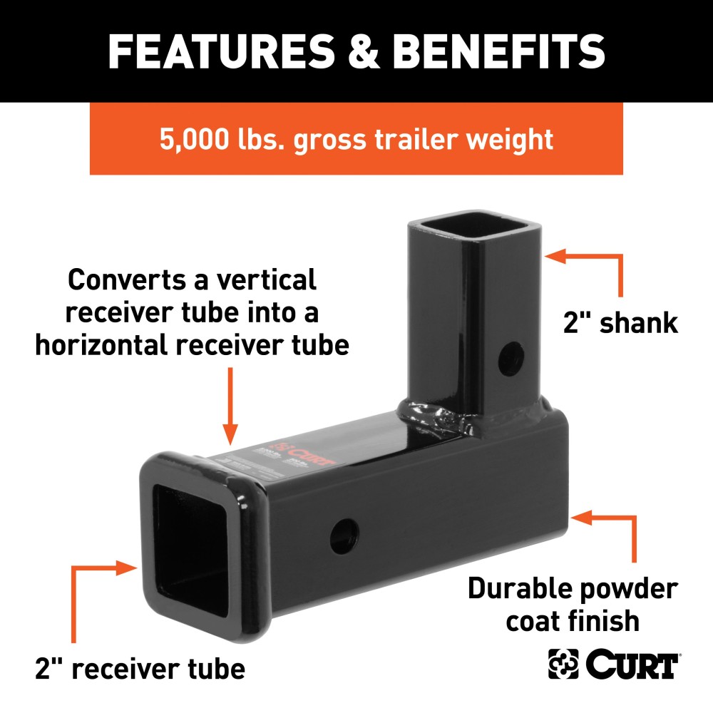 CURT Vertical Trailer Hitch Adapter for Standard Ball Mount CURT vertical trailer hitch adapter with 2x2 shank, black matte finish, lifting 5,000 lbs.