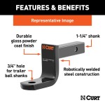 CURT Class 2 Ball Mount for Light-Duty Towing with 1-1/4 Inch Shank CURT class 2 ball mount ideal for sedans and SUVs, 3,500 lbs capacity with black powder coat finish