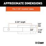 CURT Class 1 Ball Mount for Lightweight Towing Applications CURT class 1 ball mount with high-gloss black finish and 1-1/4" receiver.
