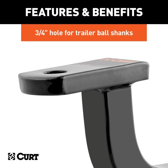 CURT Class 1 Ball Mount for Lightweight Towing Applications CURT class 1 ball mount with a high-gloss black finish for 1-1/4 inch hitches.