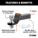 CURT Loaded Ball Mount with Pre-fitted 2 Inch Trailer Ball CURT loaded ball mount with factory-torqued 2 inch trailer ball.