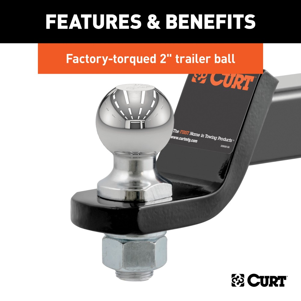 CURT Loaded Ball Mount with Pre-fitted 2 Inch Trailer Ball CURT loaded ball mount with factory-torqued 2 inch trailer ball.