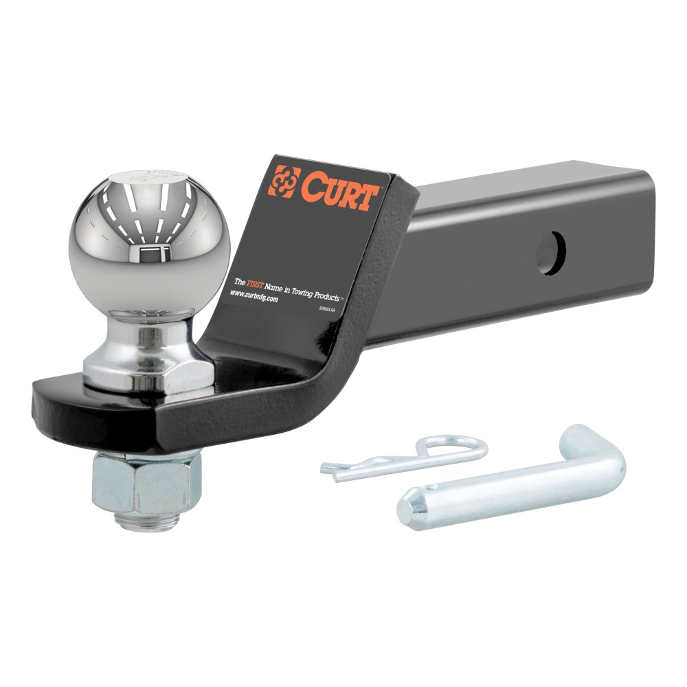 CURT Loaded Ball Mount with 2-5/16 Inch Trailer Ball and Clip CURT loaded ball mount with pre-fitted 2-5/16 inch trailer ball, pin, and clip.
