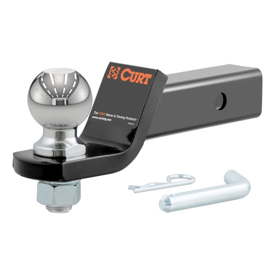 CURT Loaded Ball Mount with 2-5/16 Inch Trailer Ball and Clip CURT loaded ball mount with pre-fitted 2-5/16 inch trailer ball, pin, and clip.