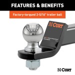 CURT Loaded Ball Mount with 2-5/16 Inch Trailer Ball and Clip CURT loaded ball mount with pre-fitted 2-5/16 inch trailer ball, pin, and clip.