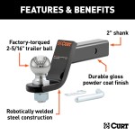 CURT Loaded Ball Mount with 2-5/16" Factory-Torqued Trailer Ball CURT loaded ball mount for towing, featuring gloss black finish and factory-torqued 2-5/16" trailer ball
