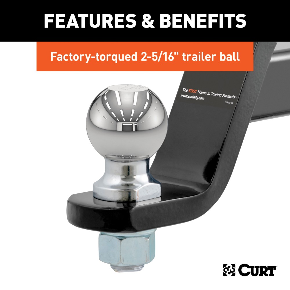 CURT Loaded Ball Mount with 2-5/16" Factory-Torqued Trailer Ball CURT loaded ball mount for towing, featuring gloss black finish and factory-torqued 2-5/16" trailer ball