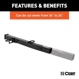 CURT 2-1/2 to 2 inch hitch adapter with safety features CURT hitch adapter converting 2-1/2 to 2 inches, with safety chain loops and electrical bracket