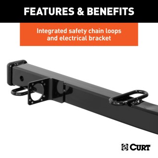 CURT 2-1/2 to 2 inch hitch adapter with safety features CURT hitch adapter converting 2-1/2 to 2 inches, with safety chain loops and electrical bracket