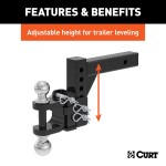 CURT Adjustable Ball Mount with Dual Ball for Trailer Towing CURT adjustable ball mount featuring dual ball sizes and adjustable shank for versatile trailer towing.