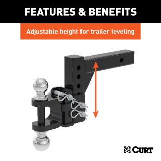 CURT Adjustable Ball Mount with Dual Ball for Trailer Towing CURT adjustable ball mount featuring dual ball sizes and adjustable shank for versatile trailer towing.