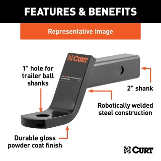 CURT Class 3 Ball Mount with 2 Inch Shank and 7500 lbs Capacity CURT Class 3 ball mount with 2 inch shank, 7500 lbs capacity, glossy black finish