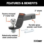 CURT Loaded Ball Mount with Factory-Torqued Trailer Ball CURT loaded ball mount with 2 inch trailer ball, black finish, and hitch pin