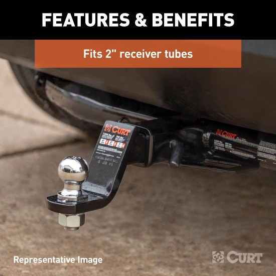 CURT Loaded Ball Mount with Factory-Torqued Trailer Ball CURT loaded ball mount with 2 inch trailer ball, black finish, and hitch pin