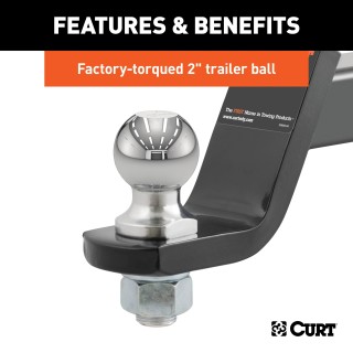CURT Loaded Ball Mount with Factory-Torqued Trailer Ball CURT loaded ball mount with 2 inch trailer ball, black finish, and hitch pin