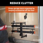 CURT Hitch Accessory Wall Mount for Secure Garage Storage CURT wall mount organizing hitch accessories in a garage