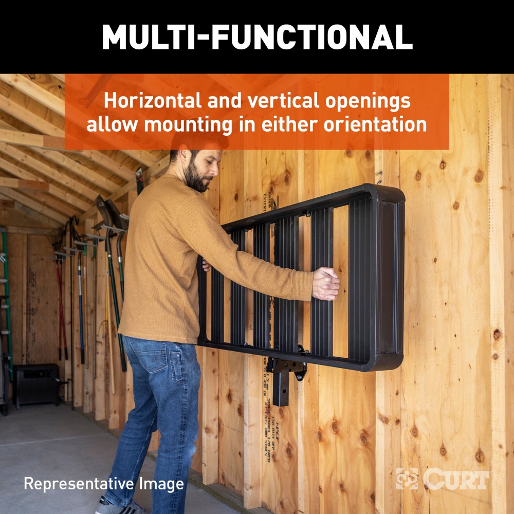 CURT hitch accessory wall mount for secure storage of towing tools