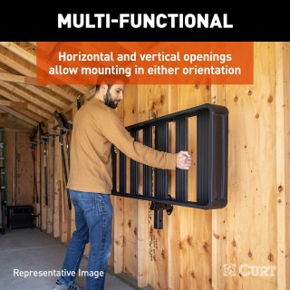 CURT hitch accessory wall mount for secure storage of towing tools