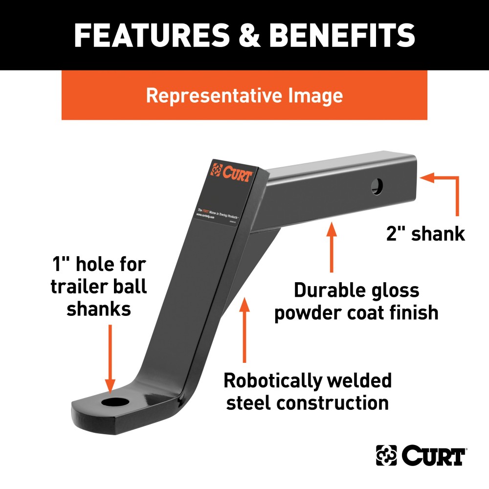 CURT Class 3 Ball Mount with 2" Receiver and Durable Finish CURT Class 3 ball mount for 2 inch hitch, durable black finish, towing