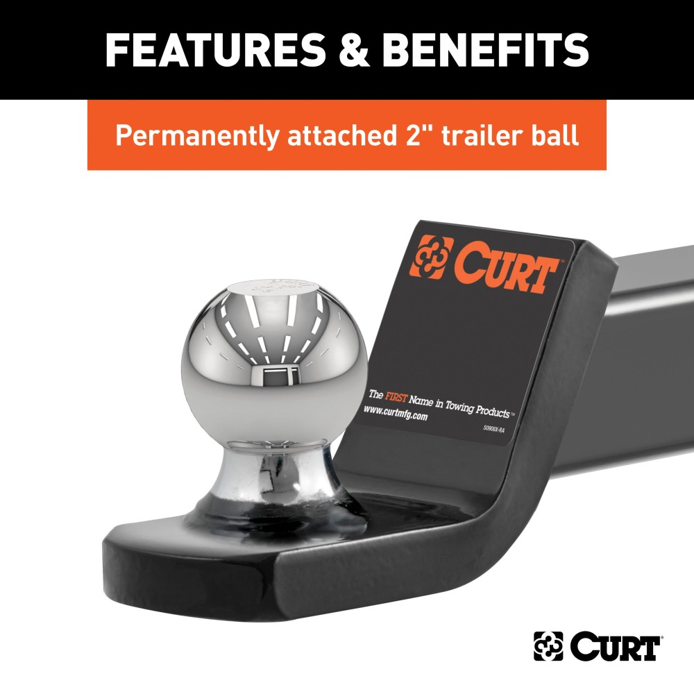 CURT Fusion Ball Mount with Permanently Welded 2 Inch Trailer Ball CURT Fusion ball mount with attached 2 inch trailer ball, gloss black finish
