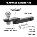 CURT Class 2 Towing Starter Kit - Ball Mount and Hitch Pin CURT towing starter kit with class 2 ball mount and hitch pin for secure and easy trailer hitch setup.