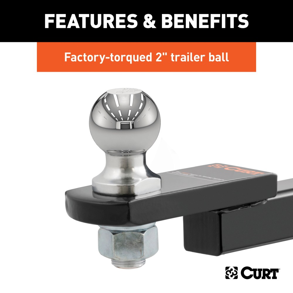 CURT Class 2 Towing Starter Kit - Ball Mount and Hitch Pin CURT towing starter kit with class 2 ball mount and hitch pin for secure and easy trailer hitch setup.