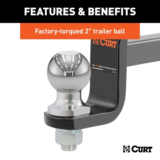 CURT Towing Starter Kit with Class 2 Ball Mount and Hitch Pin CURT towing starter kit including class 2 ball mount, hitch pin, and chrome-plated trailer ball for 1-1/4 inch hitch receivers.