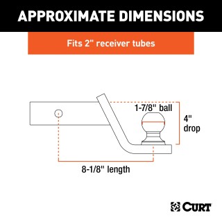 CURT Fusion Ball Mount with Fixed Trailer Ball for 2-Inch Hitch CURT Fusion ball mount with permanently attached 1-7/8 inch trailer ball for towing.