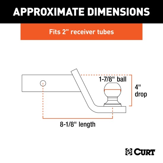 CURT Fusion Ball Mount with Fixed Trailer Ball for 2-Inch Hitch CURT Fusion ball mount with permanently attached 1-7/8 inch trailer ball for towing.