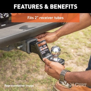 CURT Fusion Ball Mount with Fixed Trailer Ball for 2-Inch Hitch CURT Fusion ball mount with permanently attached 1-7/8 inch trailer ball for towing.