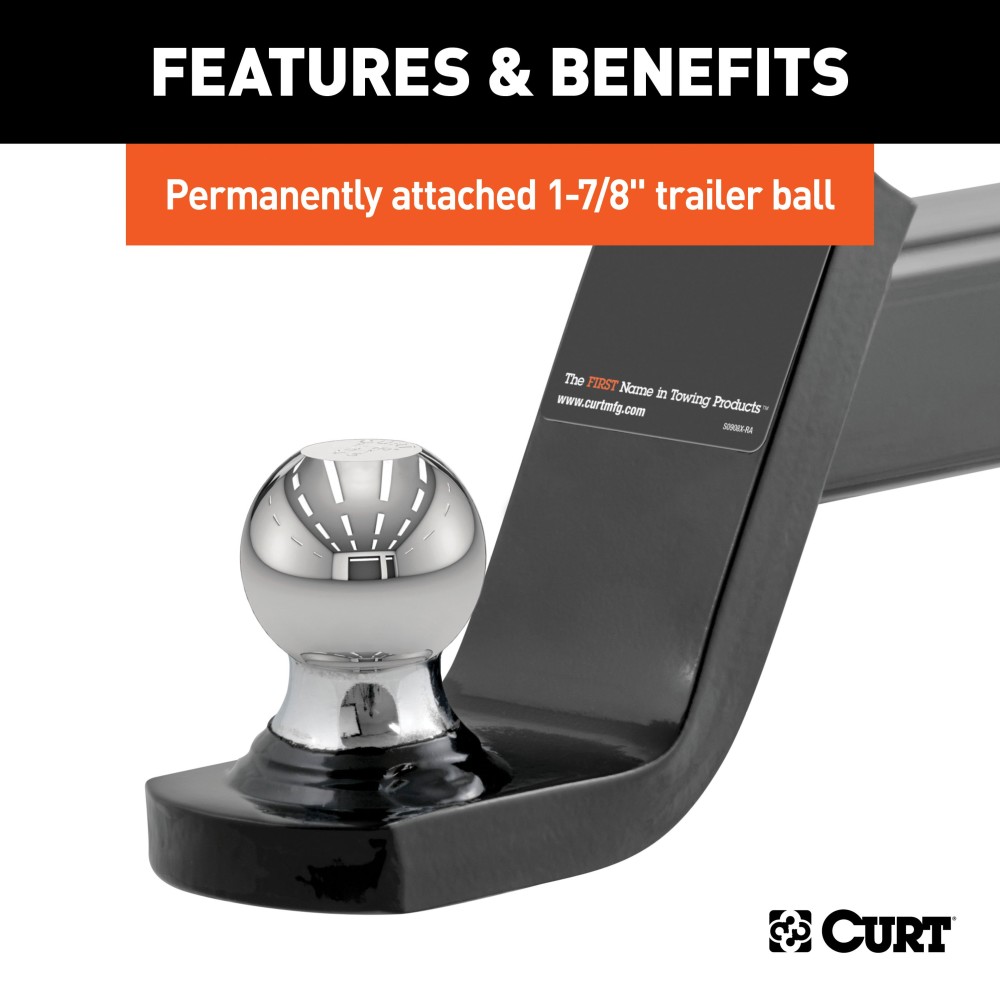 CURT Fusion Ball Mount with Fixed Trailer Ball for 2-Inch Hitch CURT Fusion ball mount with permanently attached 1-7/8 inch trailer ball for towing.