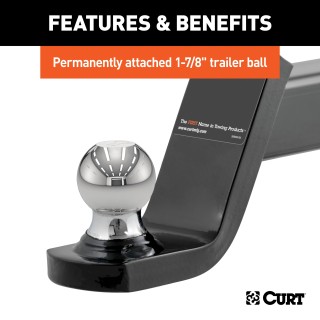 CURT Fusion Ball Mount with Fixed Trailer Ball for 2-Inch Hitch CURT Fusion ball mount with permanently attached 1-7/8 inch trailer ball for towing.
