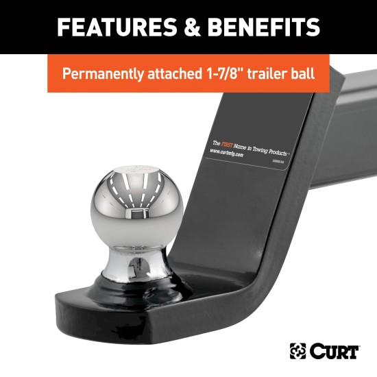 CURT Fusion Ball Mount with Fixed Trailer Ball for 2-Inch Hitch CURT Fusion ball mount with permanently attached 1-7/8 inch trailer ball for towing.