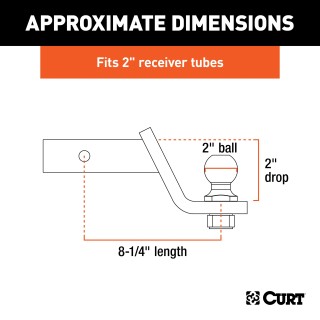 CURT Loaded Ball Mount with 2 Inch Ball and Chrome Finish CURT loaded ball mount with pre-fitted trailer ball, 7,500 lbs capacity, chrome-plated finish and 2 inch ball.