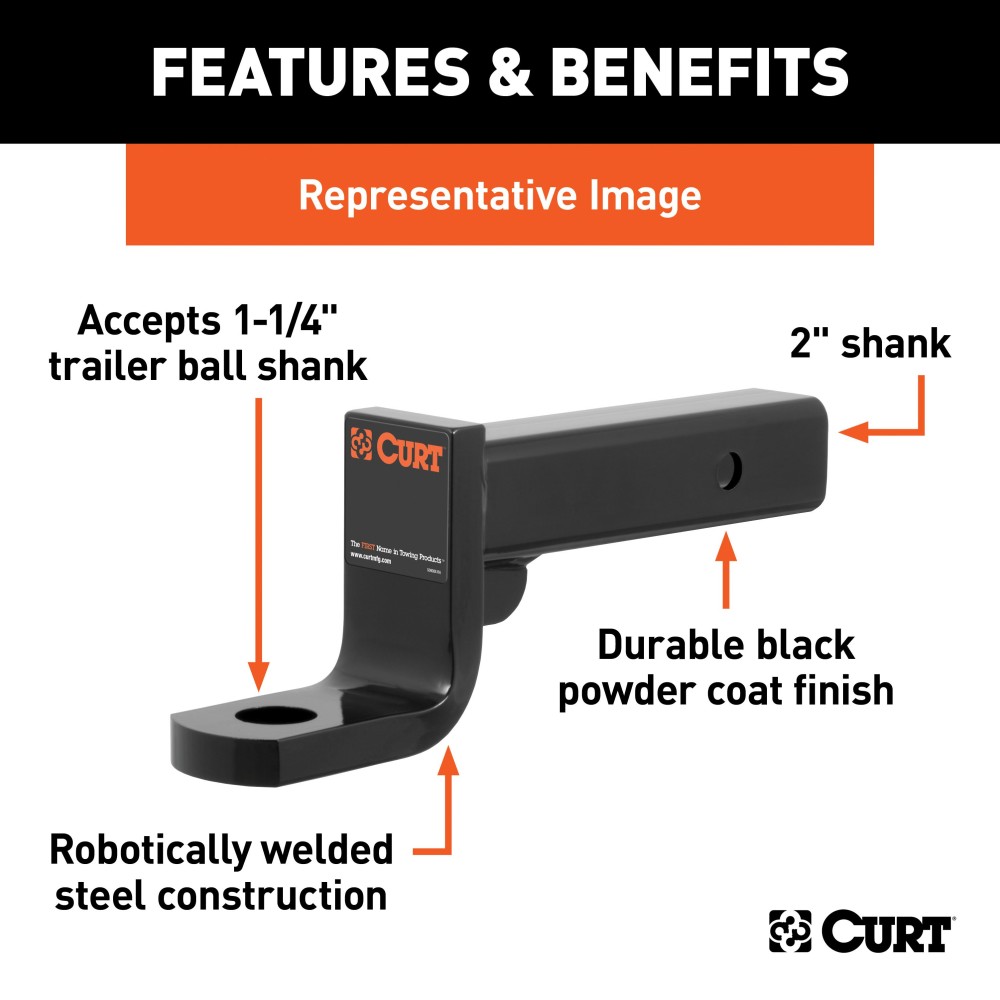 CURT Class 4 Heavy-Duty Ball Mount with 2" x 2" Shank CURT Class 4 ball mount featuring 2" x 2" shank and gloss black powder coat finish.