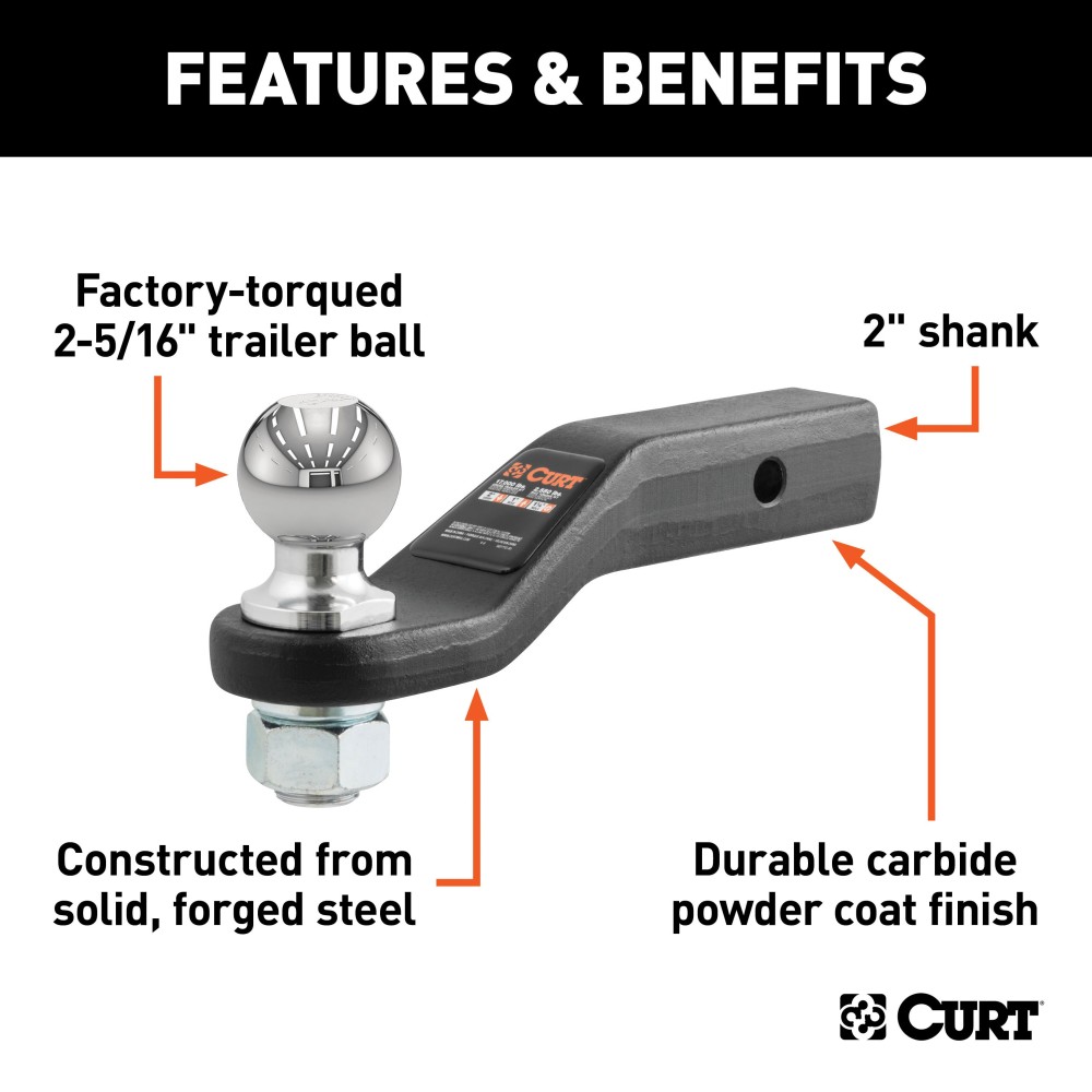CURT Forged Loaded Ball Mount with 2-5/16" Trailer Ball - 15,000 lbs CURT loaded ball mount with durable finish, 2-5/16" trailer ball, 15,000 lbs weight capacity