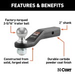 CURT Forged Loaded Ball Mount with 2-5/16" Trailer Ball - 15,000 lbs CURT loaded ball mount with durable finish, 2-5/16" trailer ball, 15,000 lbs weight capacity