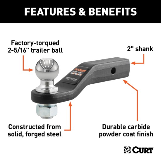 CURT Forged Loaded Ball Mount with 2-5/16" Trailer Ball - 15,000 lbs CURT loaded ball mount with durable finish, 2-5/16" trailer ball, 15,000 lbs weight capacity