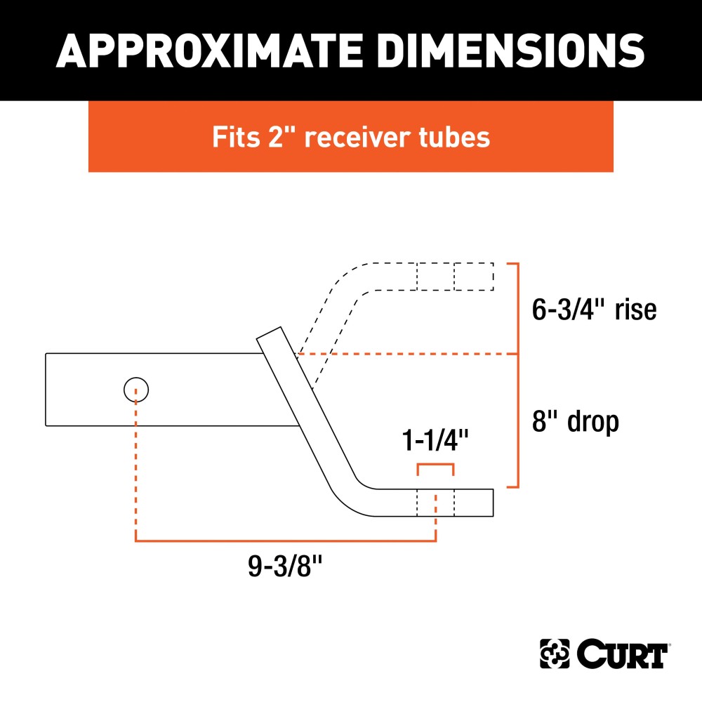 CURT Heavy-Duty Ball Mount for 2 Inch Hitch, 10,000 lbs GTW CURT heavy-duty ball mount, suitable for 2 inch hitch and large trailers, 8 inch drop option.
