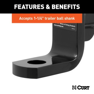 CURT Heavy-Duty Ball Mount for 2 Inch Hitch, 10,000 lbs GTW CURT heavy-duty ball mount, suitable for 2 inch hitch and large trailers, 8 inch drop option.