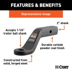 CURT Forged Ball Mount for Heavy-Duty Towing with 2 Inch Hitch CURT forged ball mount designed for heavy trailers with rust protection, fits 2 inch hitch receiver