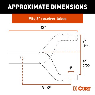 CURT Class 3 Aluminum Trailer Hitch Ball Mount 8K Capacity Trailer hitch ball mount with 2x2 inch shank and 8K towing capacity, shown in a drop position.
