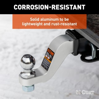 CURT Class 3 Aluminum Trailer Hitch Ball Mount 8K Capacity Trailer hitch ball mount with 2x2 inch shank and 8K towing capacity, shown in a drop position.