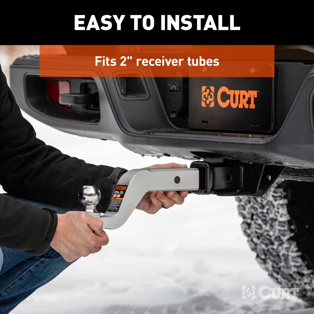 CURT Class 3 Aluminum Trailer Hitch Ball Mount 8K Capacity Trailer hitch ball mount with 2x2 inch shank and 8K towing capacity, shown in a drop position.