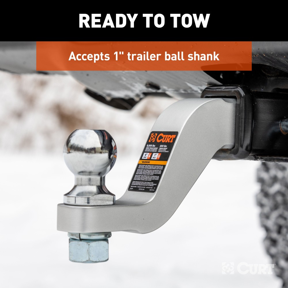CURT Class 3 Aluminum Trailer Hitch Ball Mount 8K Capacity Trailer hitch ball mount with 2x2 inch shank and 8K towing capacity, shown in a drop position.