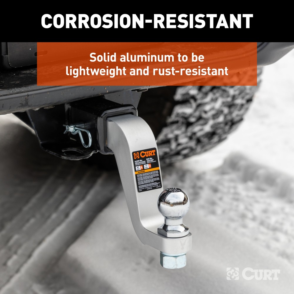 CURT aluminum trailer hitch ball mount with 2-inch shank, 8K capacity