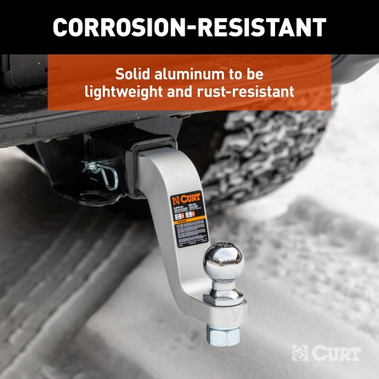 CURT Class 3 Aluminum Trailer Hitch Ball Mount with 8K Capacity CURT aluminum trailer hitch ball mount with 2-inch shank, 8K capacity